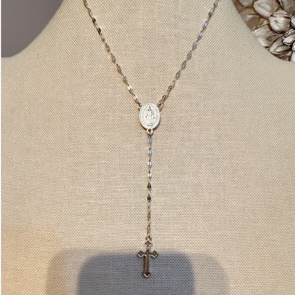 Vintage Rosary Cross Necklace 16”